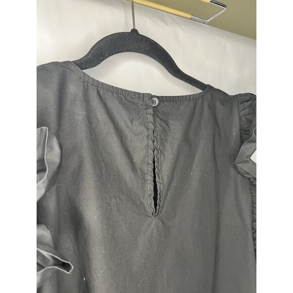 Black Ruffle Cotton Top Womens Medium Flutter Sleeves Romantic Cottagecore Fairy - Picture 13 of 15